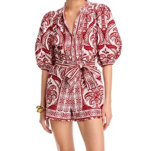FARM Rio Red and White Patterned Jumpsuit